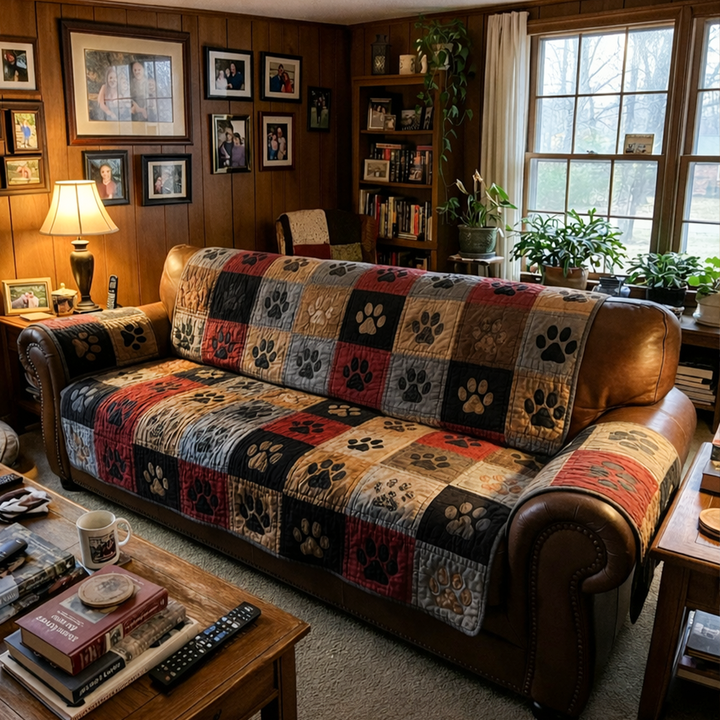 Quilted Rustic Pawprint Sofa Cover