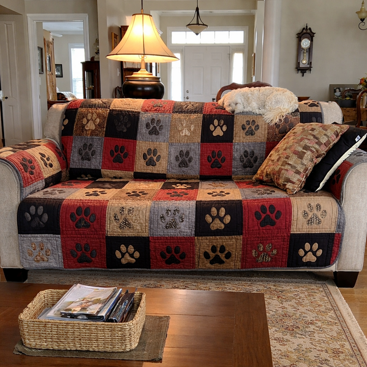 Quilted Rustic Pawprint Sofa Cover