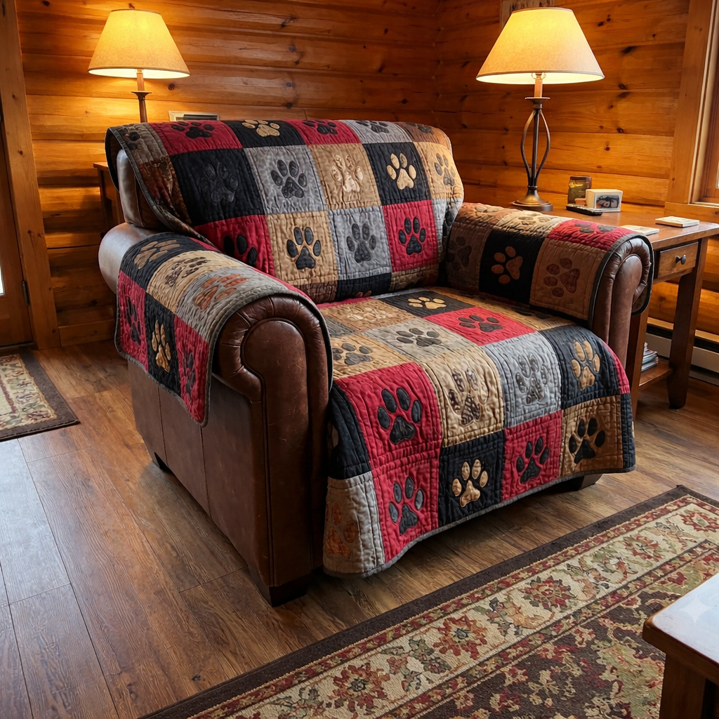 Quilted Rustic Pawprint Sofa Cover