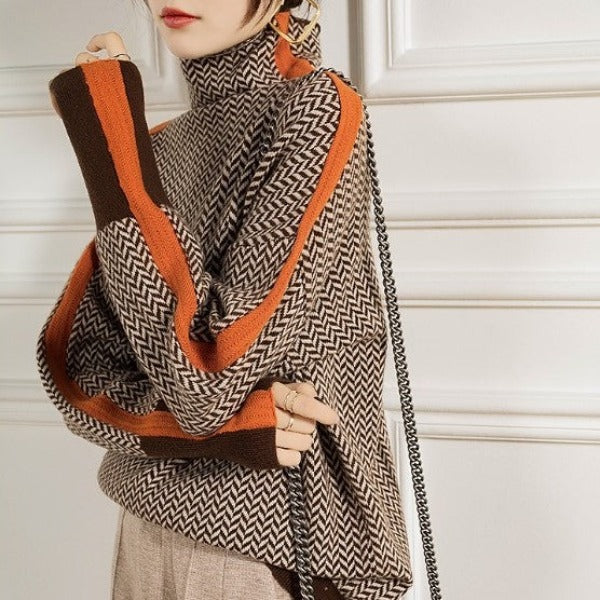 Delia | Luxe Herringbone High-Collar Jumper