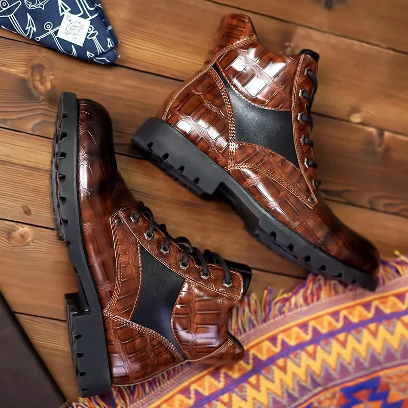 Killian - Chic Crocodile-Patterned Boots