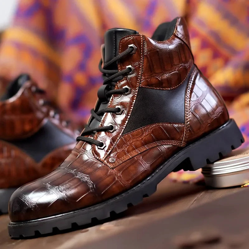 Killian - Chic Crocodile-Patterned Boots