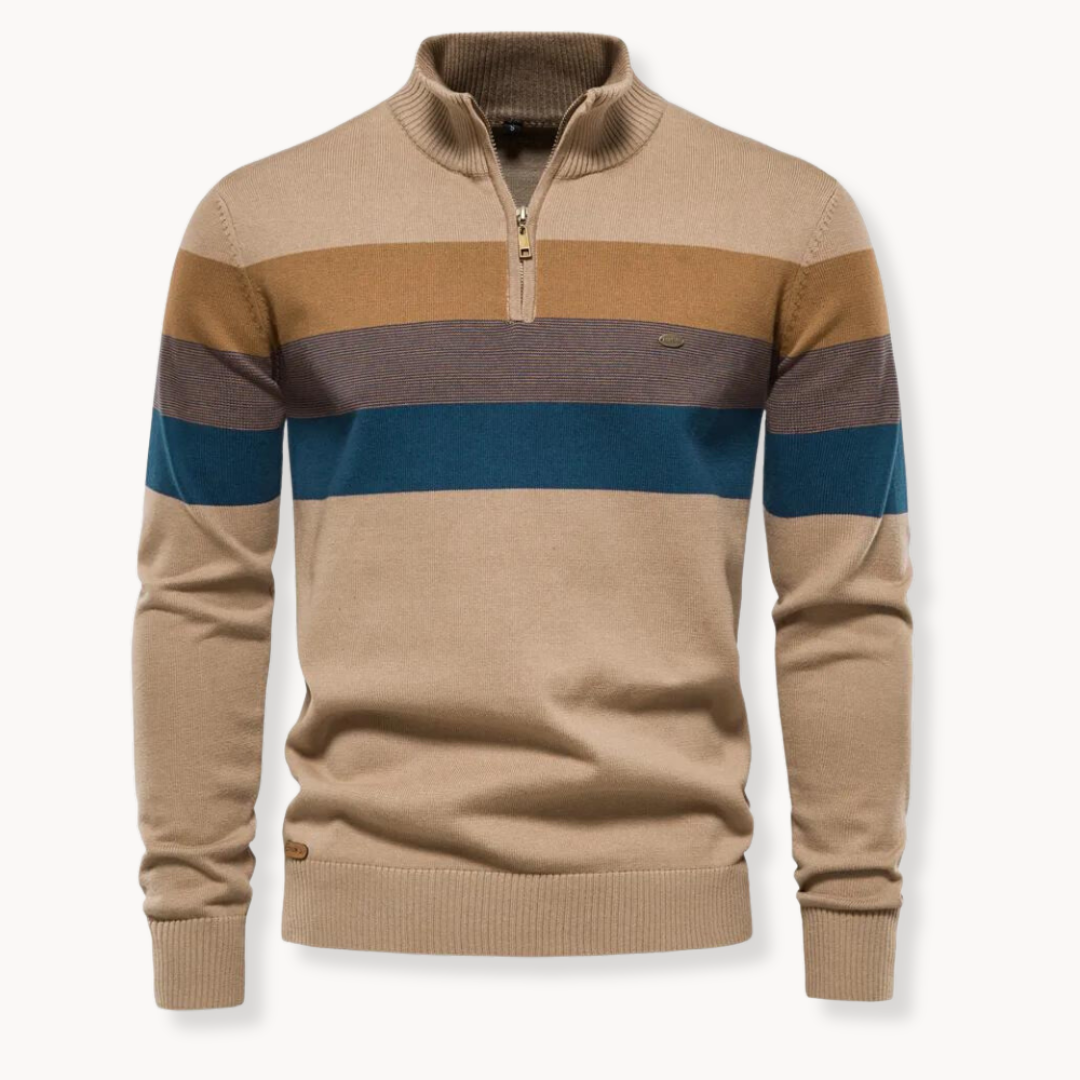 Tadhg - Striped Sweater with Mid-Length Opening