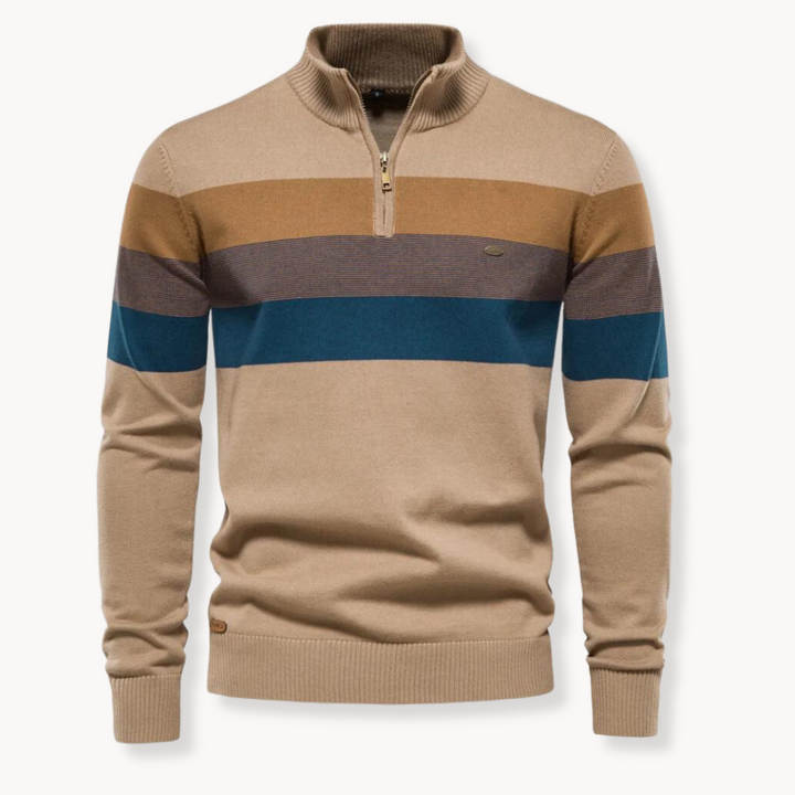 Tadhg - Striped Sweater with Mid-Length Opening