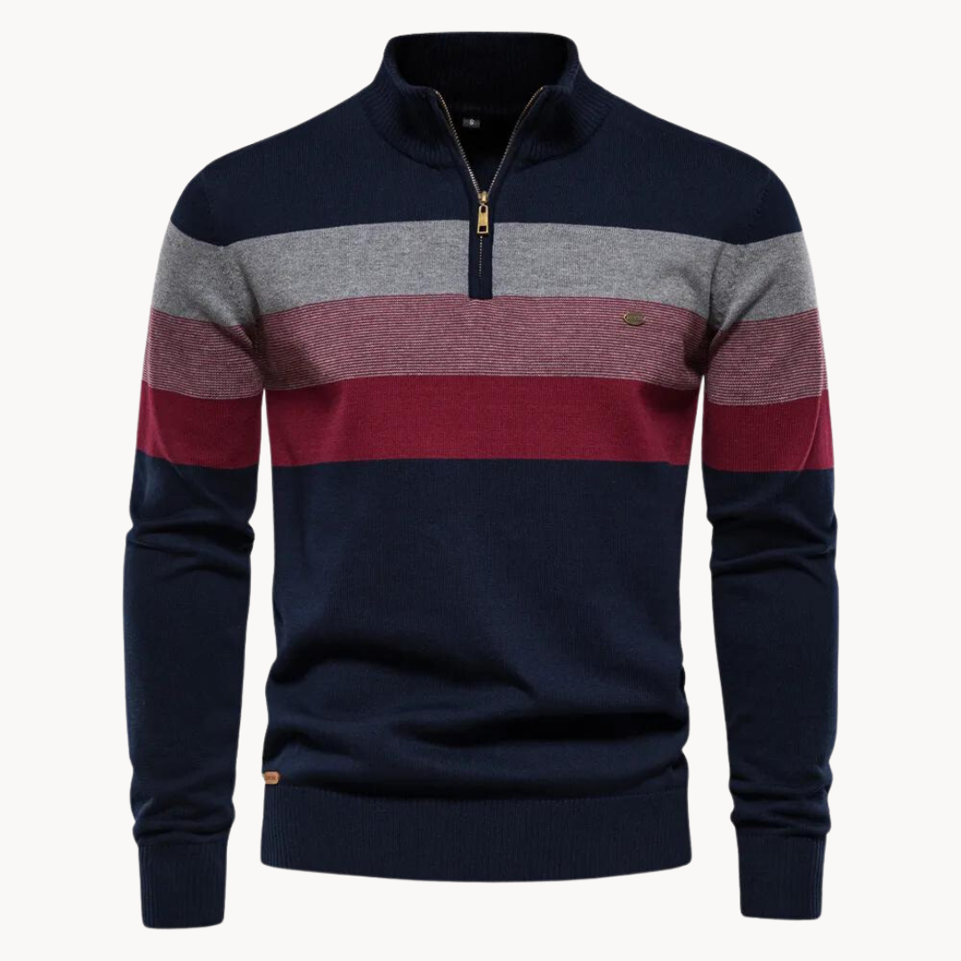 Tadhg - Striped Sweater with Mid-Length Opening
