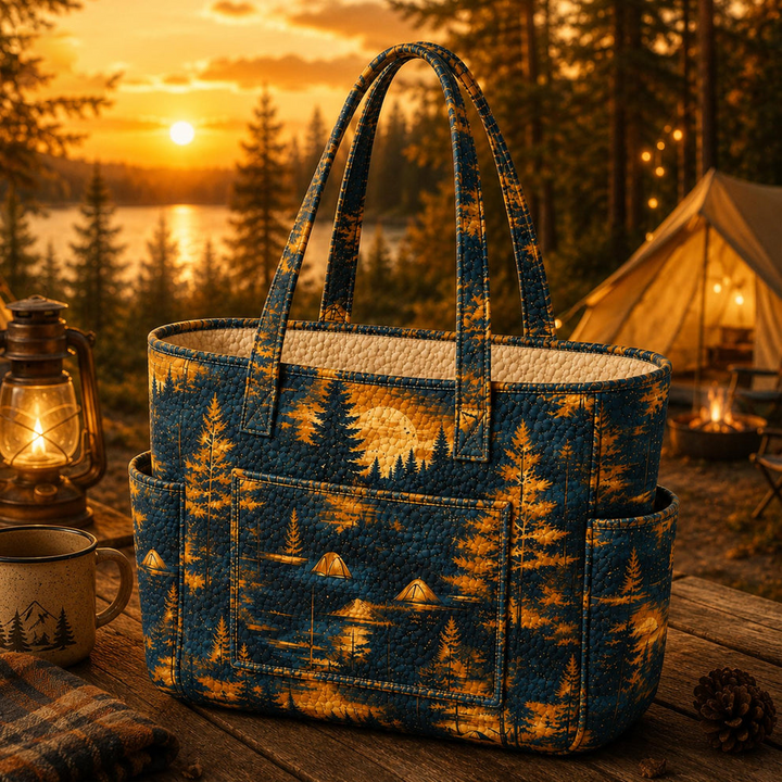 Yoke Hoon | Quilted Tote Bag with a Wild Camping Scene