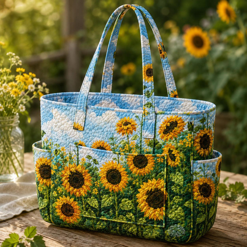 Hong Neo | Quilted Tote Bag with Radiant Sunflowers