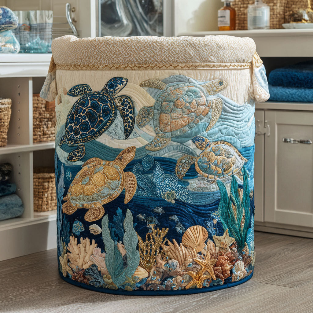 Turtle Time | Quilted Laundry Basket