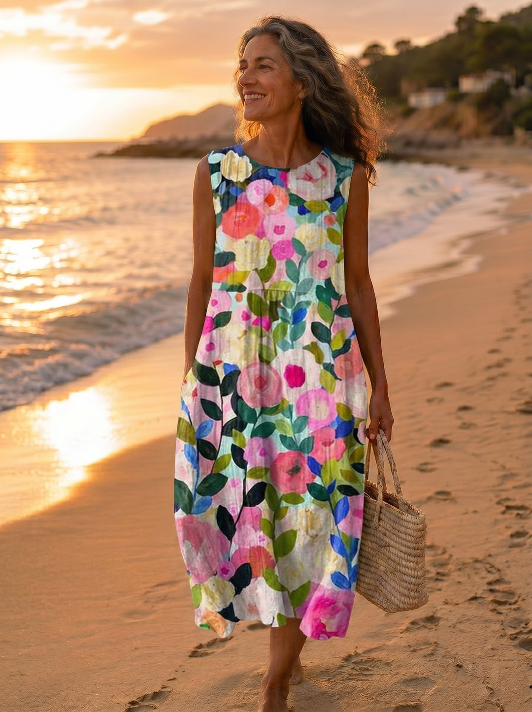 Ciannait - Floral Boho Midi Dress