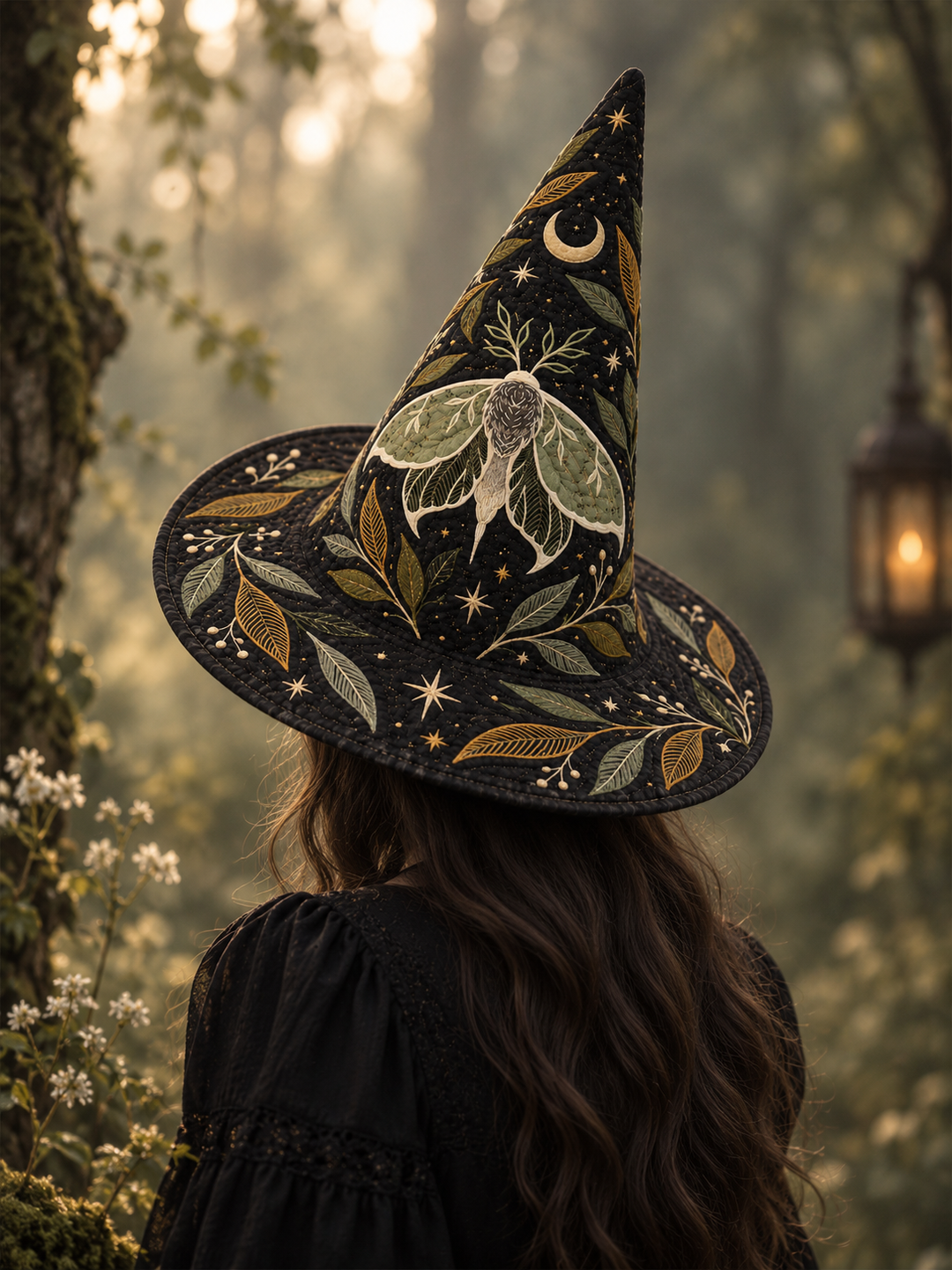 Moonlit Moth Botanical Gothic Handcrafted Quilted Witch Hat