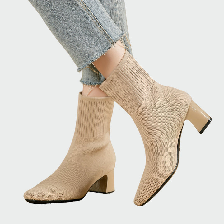 Dolores - Beige Stretch Ankle Boots