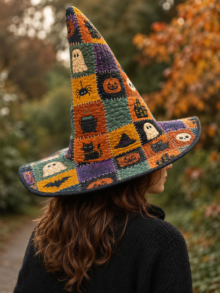 Halloween Patchwork Pumpkin Quilted Witch Hat