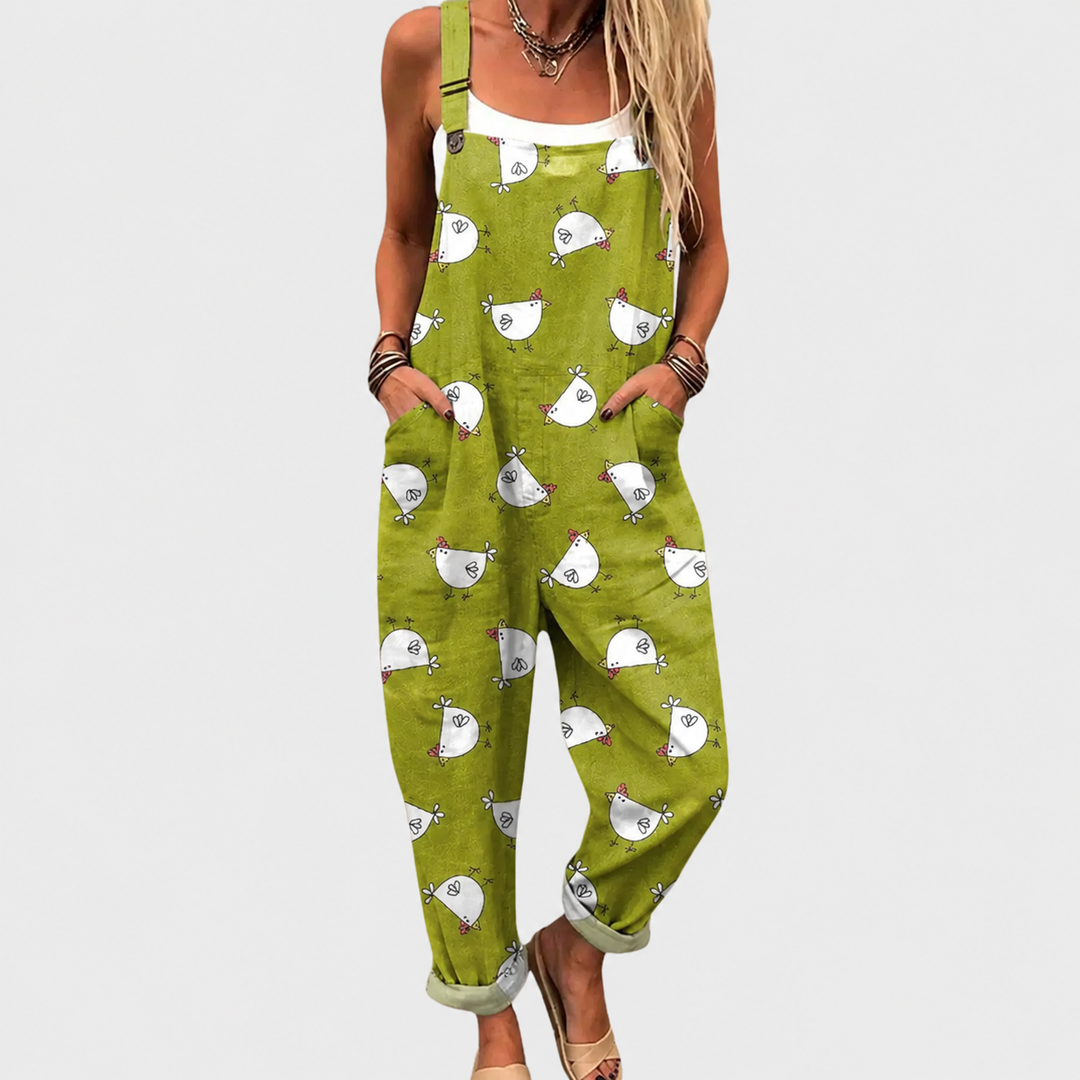 Green & Grey Print Dungarees