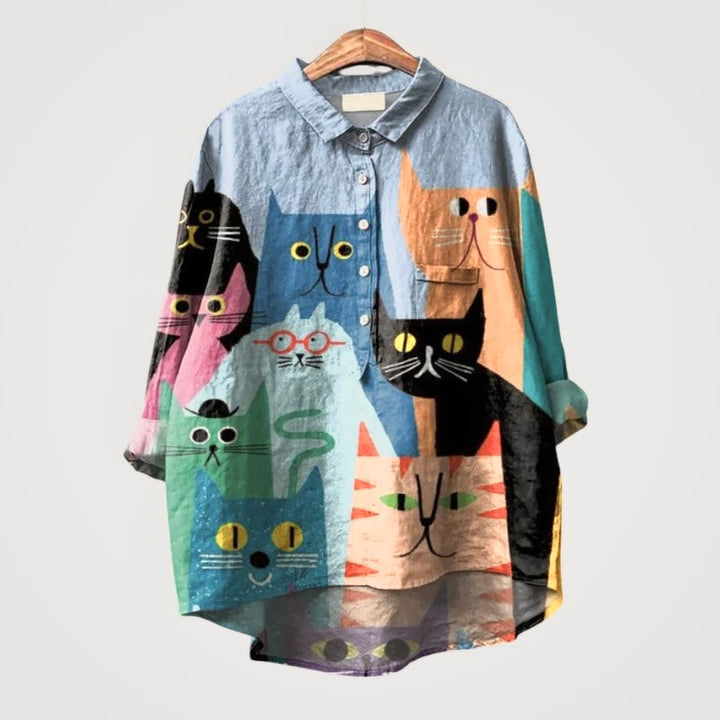 Caoimhe - Blue Canine Print Blouse