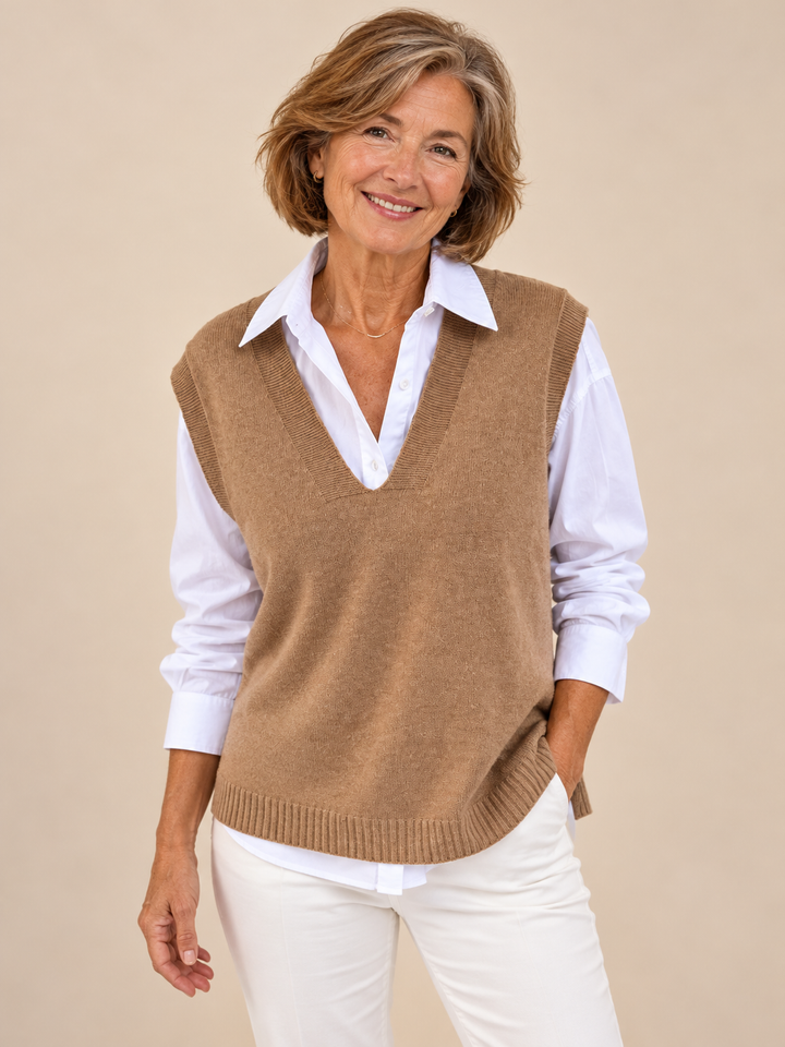 Beatrice V-Neck Knit Jumper on a mature model