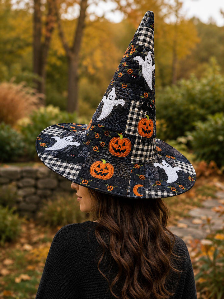 Spooky Ghost Halloween Handcrafted Quilted Witch Hat