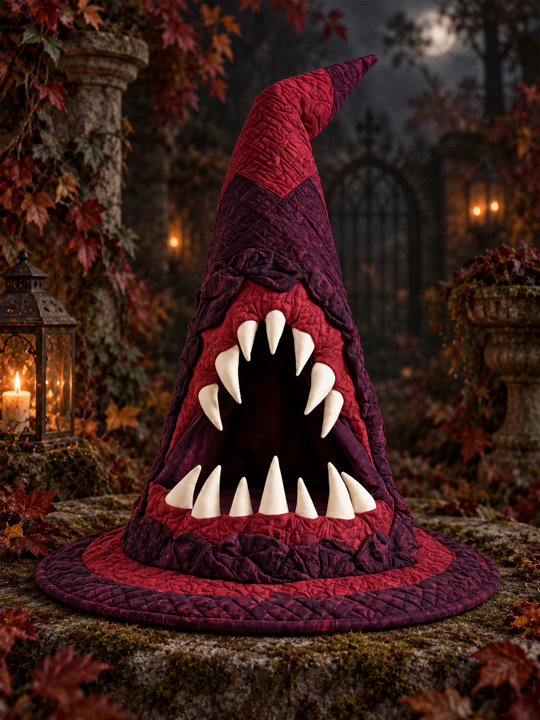 Fanged Monster Gothic Handcrafted Quilted Witch Hat