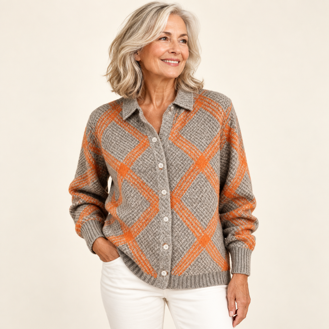 CHRISTELLE™ - CHECKED BLOUSE MADE FROM WARM, SOFT HOODIE MATERIAL