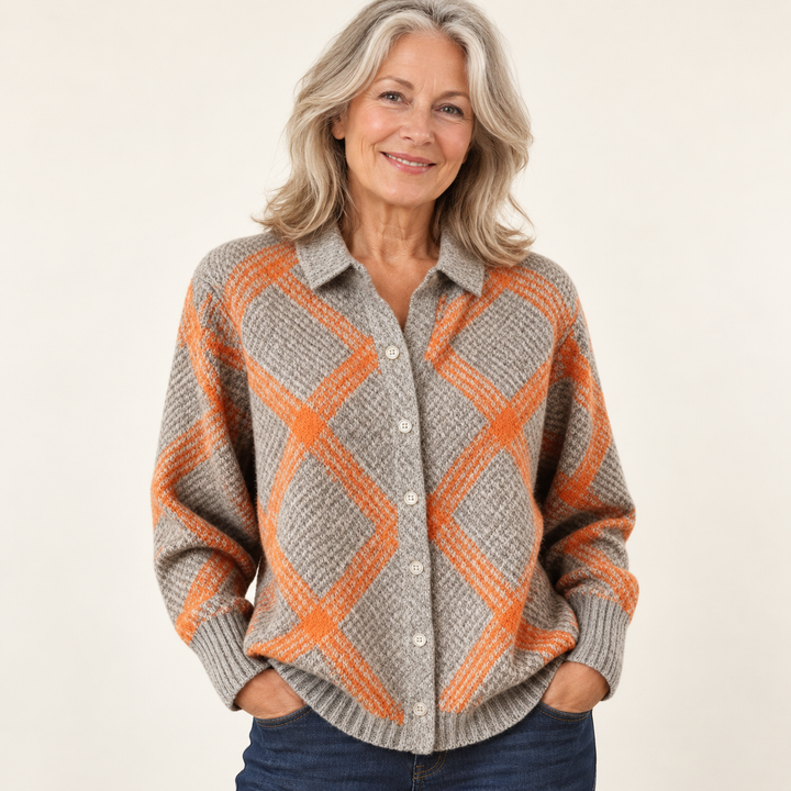 CHRISTELLE™ - CHECKED BLOUSE MADE FROM WARM, SOFT HOODIE MATERIAL