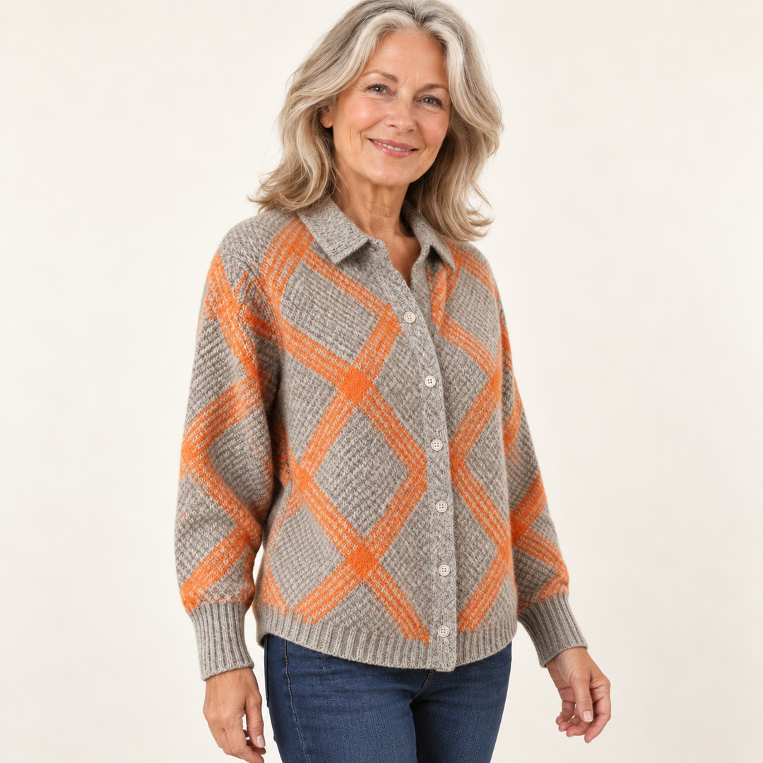 CHRISTELLE™ - CHECKED BLOUSE MADE FROM WARM, SOFT HOODIE MATERIAL