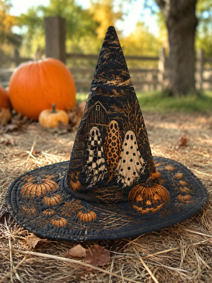 Gothic Halloween Haunted Pumpkin Handcrafted Quilted Witch Hat