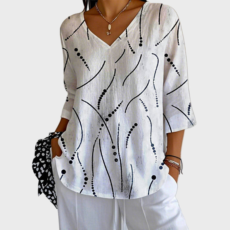 Saoirse - Elegant White Abstract Blouse