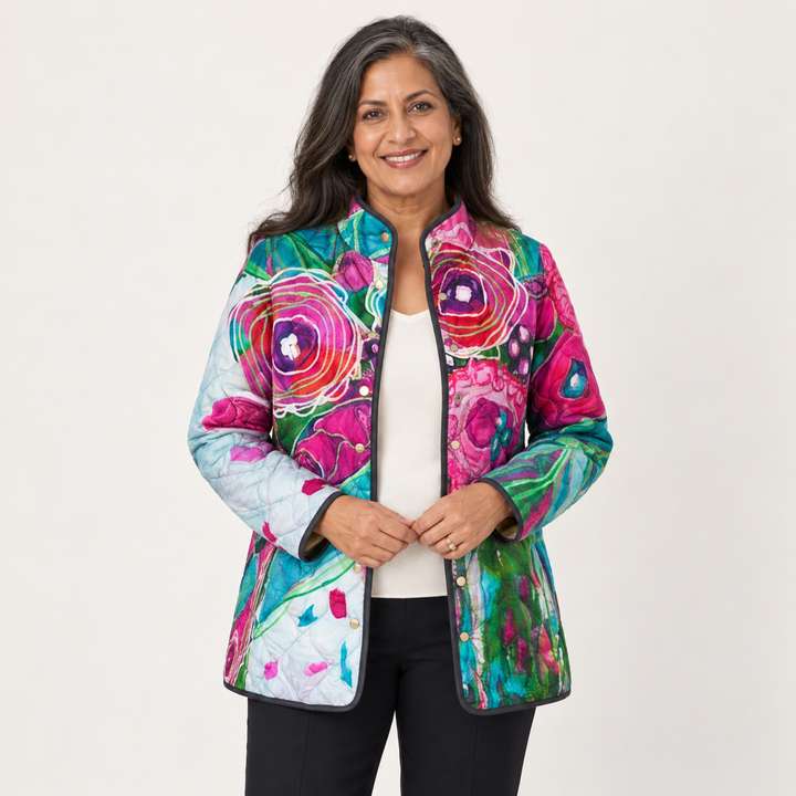 Iris | Watercolour Floral Quilted Jacket