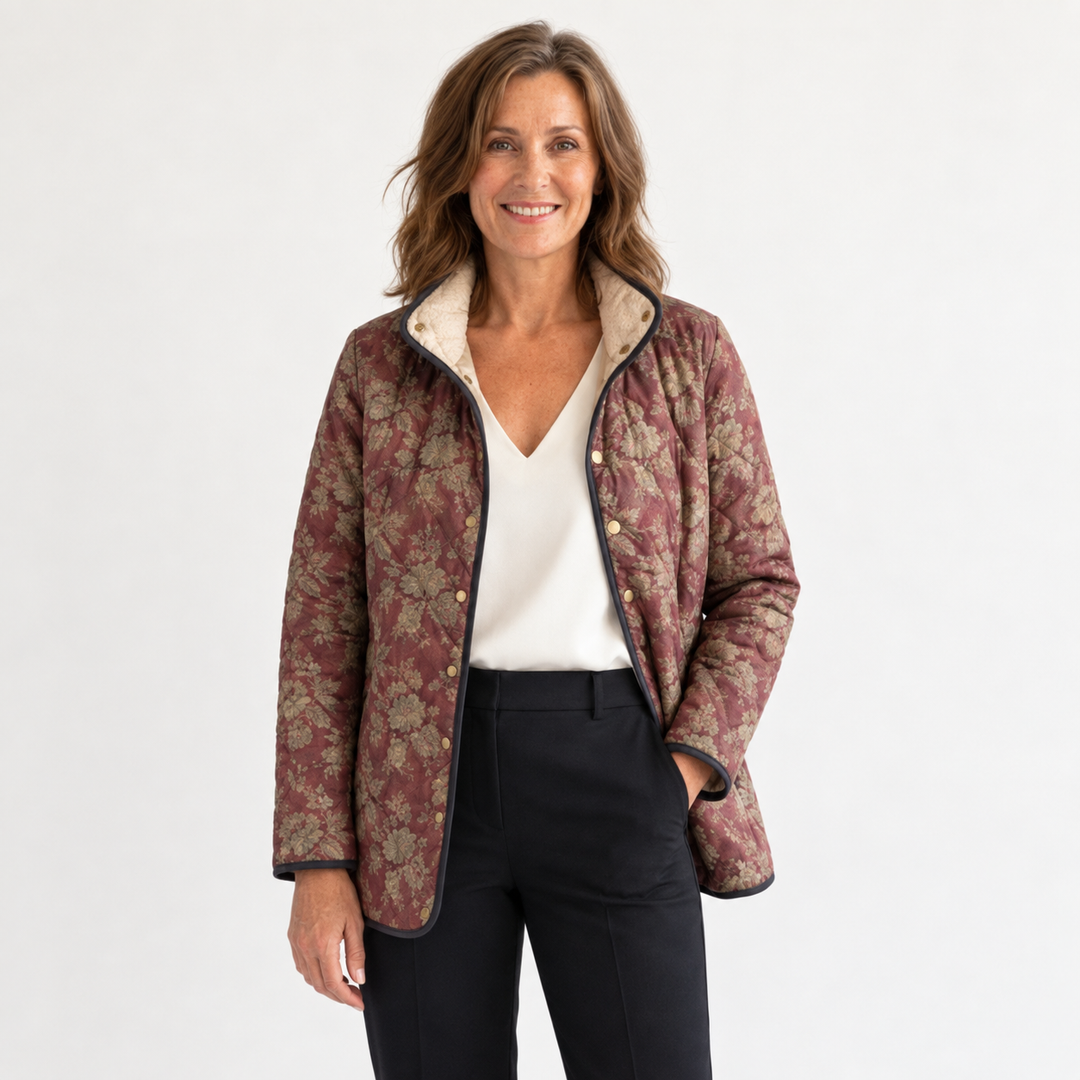 Lydia | Plum Damask Quilted Jacket