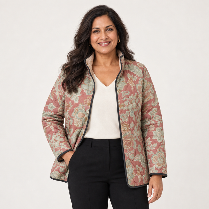Cordelia | Terracotta Damask Quilted Jacket