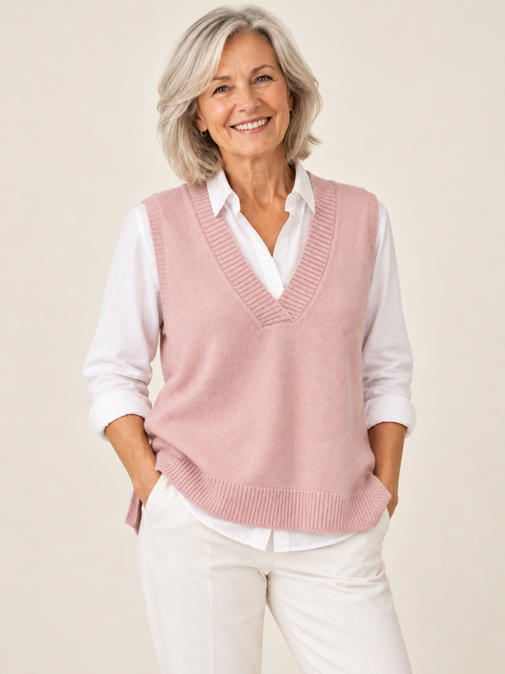 Elodie | V-Neck Sweater Vest on a mature model