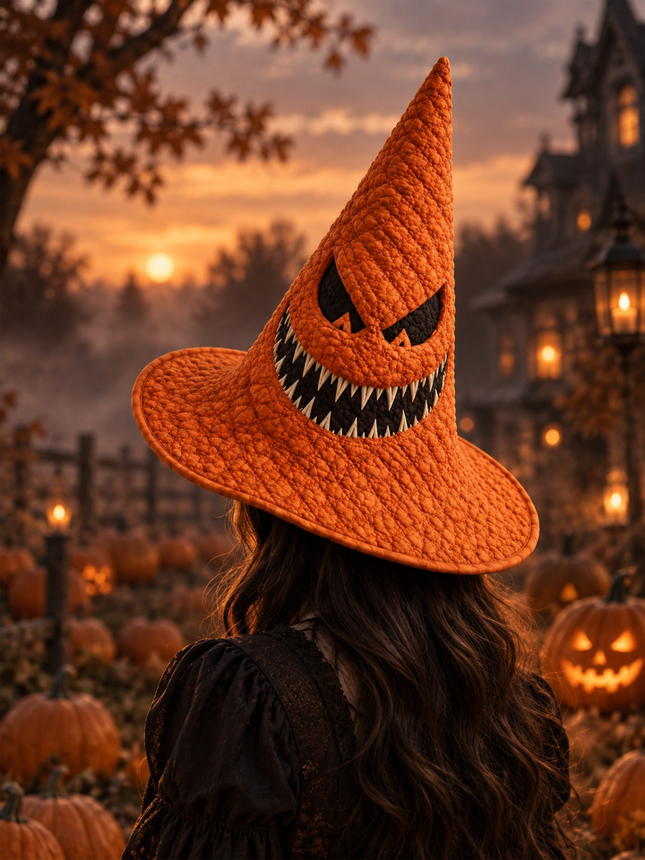 Grinning Demon Halloween Gothic Handcrafted Quilted Witch Hat