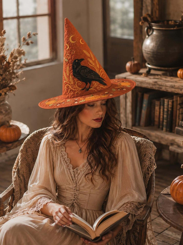 Raven Autumn Harvest Quilted Witch Hat