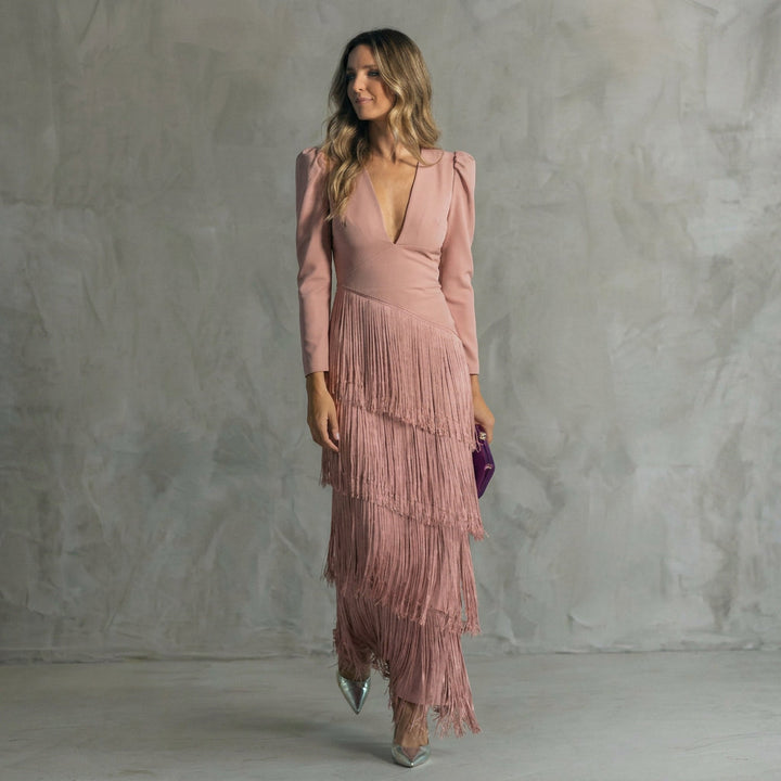 Dolores - Elegant Long Fringe Dress
