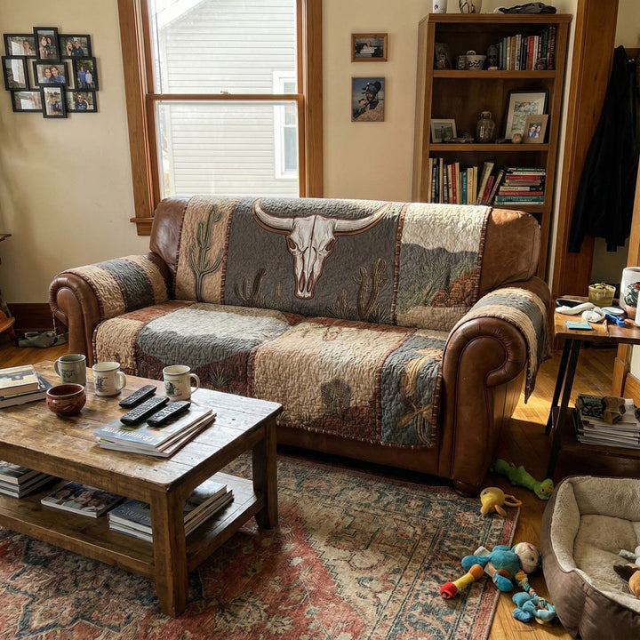 Sagebrush Longhorn Desert Quilted Sofa Protector