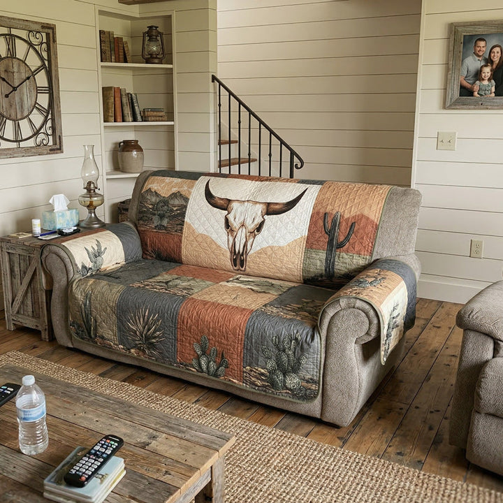 Dustland Quilted Longhorn Western Sofa Cover