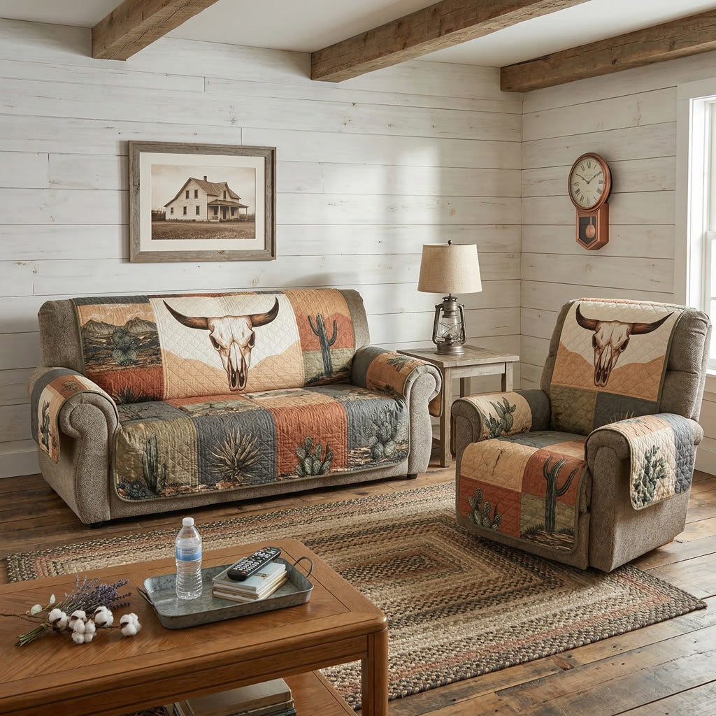 Dustland Quilted Longhorn Western Sofa Cover