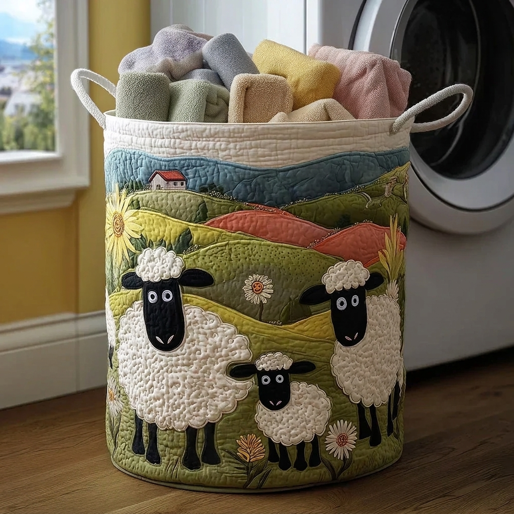 Lamb Meadow | Quilted Laundry Basket