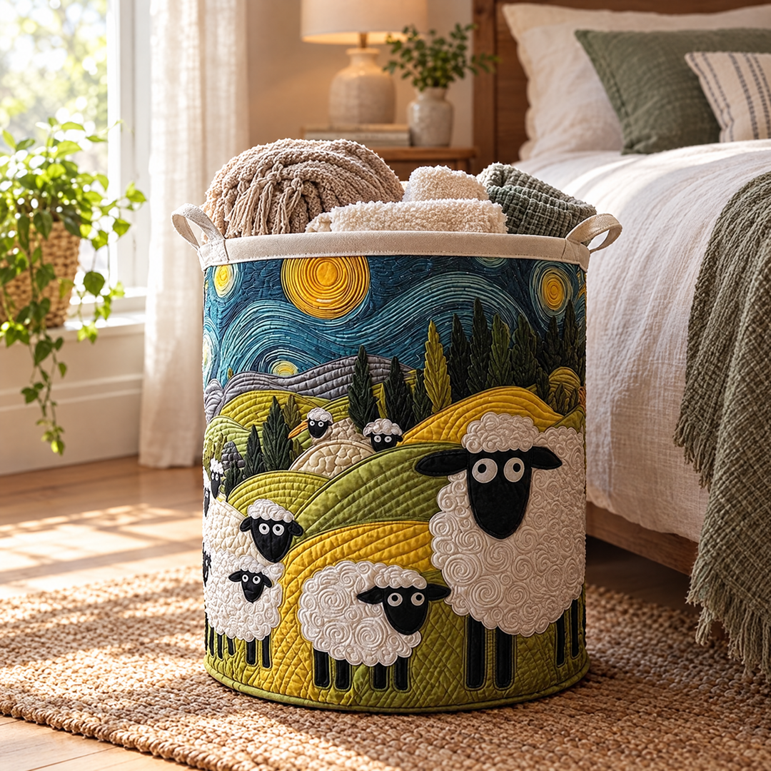Lamb Meadow | Quilted Laundry Basket