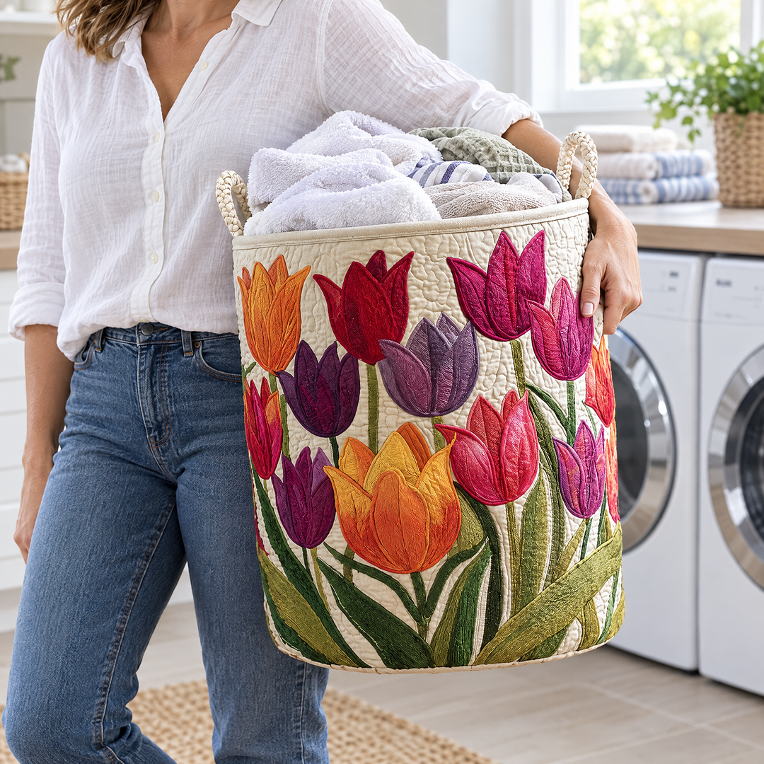 Tulip Joy | Quilted Laundry Basket