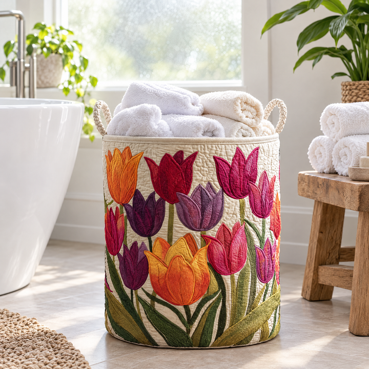 Tulip Joy | Quilted Laundry Basket