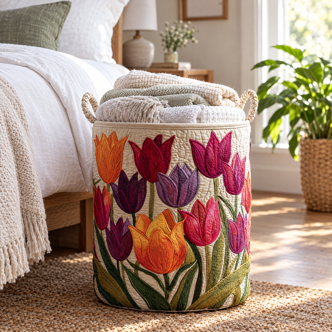 Tulip Joy | Quilted Laundry Basket