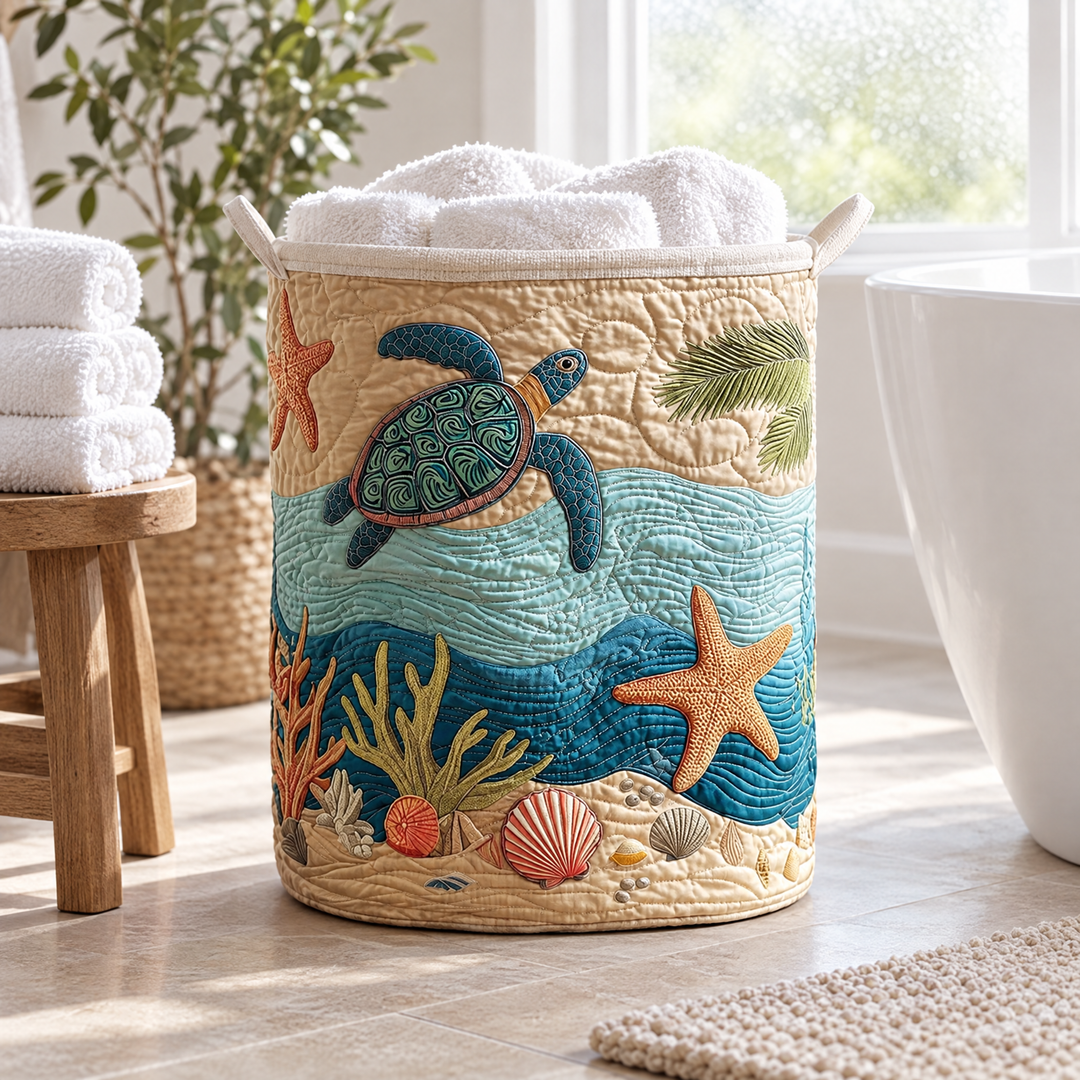 Coastal Turtle | Quilted Laundry Basket