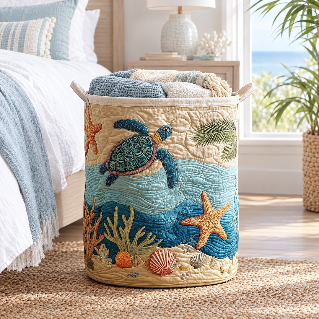 Coastal Turtle | Quilted Laundry Basket