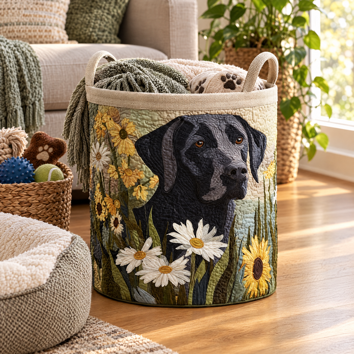 Floral Black Lab | Quilted Laundry Basket