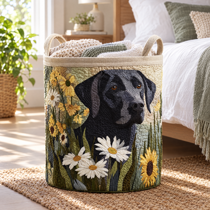 Floral Black Lab | Quilted Laundry Basket