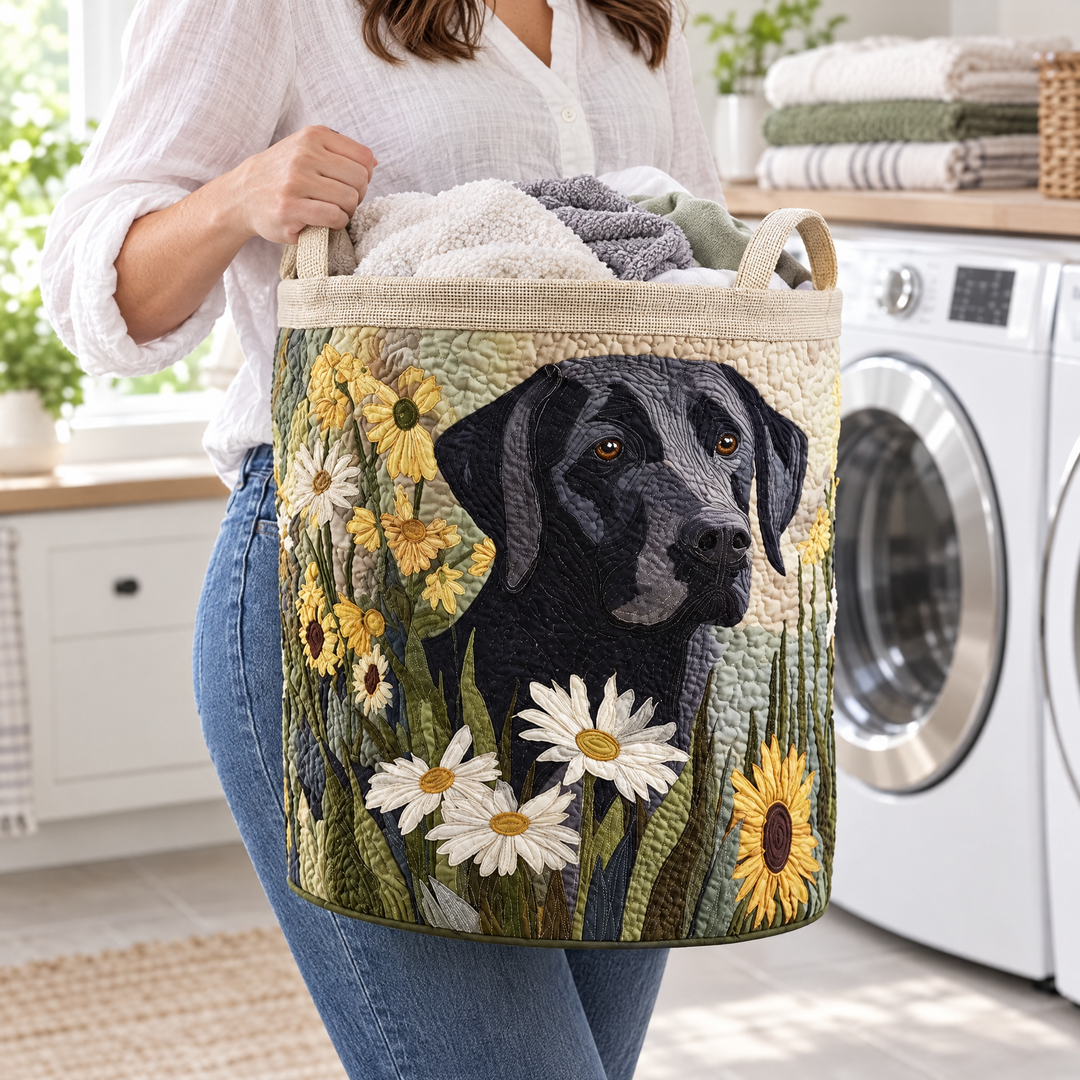 Floral Black Lab | Quilted Laundry Basket