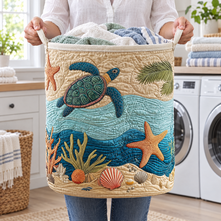 Coastal Turtle | Quilted Laundry Basket