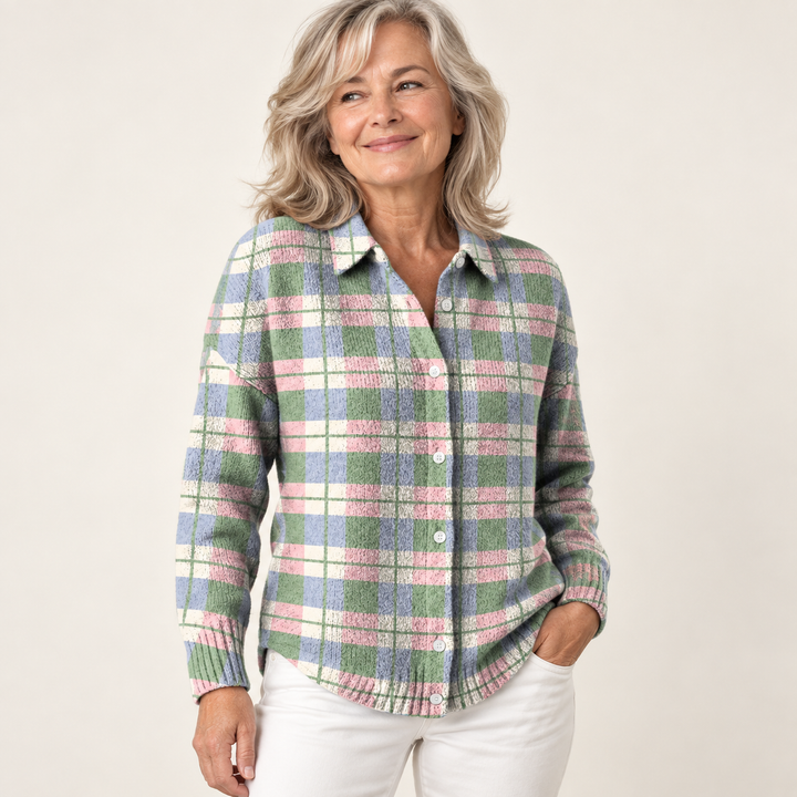 LENORA™ - CHECKED HOODIE BLOUSE IN FRESH PASTEL COLORS