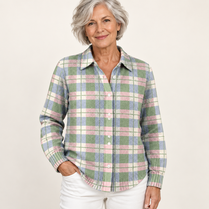 LENORA™ - CHECKED HOODIE BLOUSE IN FRESH PASTEL COLORS