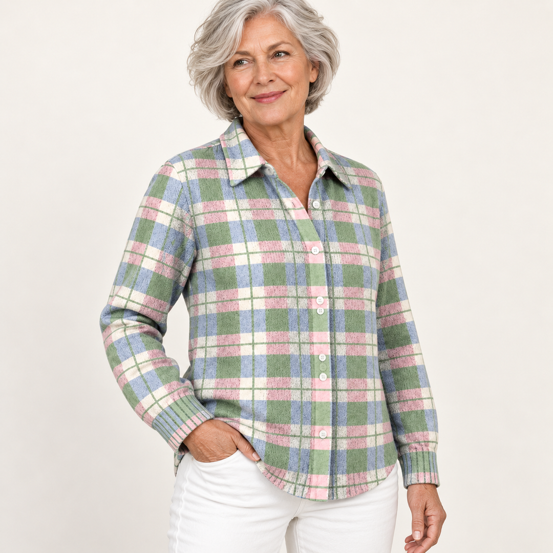 LENORA™ - CHECKED HOODIE BLOUSE IN FRESH PASTEL COLORS